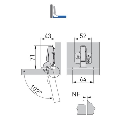 Петля GTV SilentoPro 3D Black внутренняя гидравлическая + оп. планка Н=0 clip-on - ZM-HCSL07-3DBEO-20