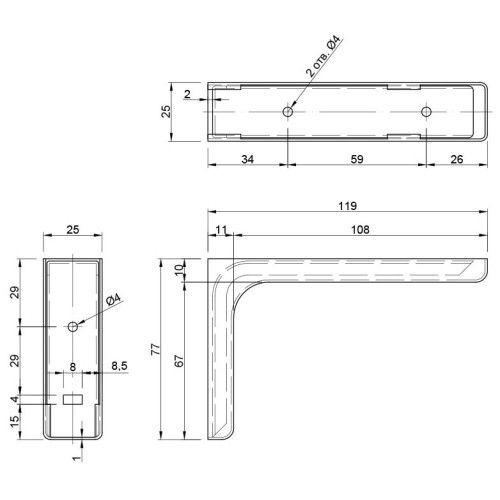 Консоль із пластиковою накладкою L-120 мм сірий - 394