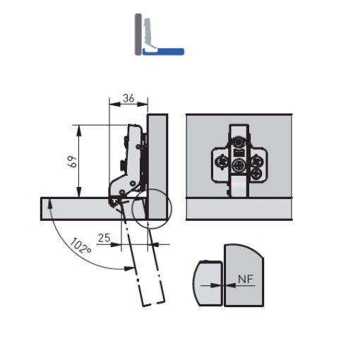 Петля GTV SilentoPro 3D Black для алюмінієвих рамок Вкладна Гідравлічна + оп. планка Н=0 clip-on - ZM-HCSLRALU07-3DBEO-20