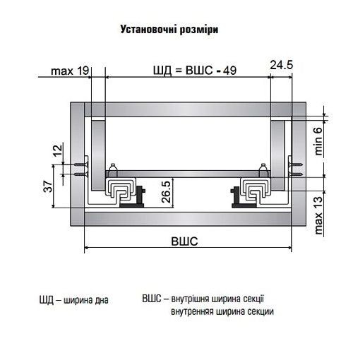 Напрямна прихованого монтажу Linken System Touch Latch 3D (16-19мм) L=500 - 11410