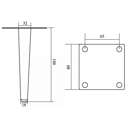 Ніжка меблева конусна пряма чорний h-100мм - 11285