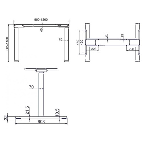 Опора для столу FUTURO Compact механізм з електроприводом, чорний H 685-1180 мм - TT03.2942.01.055