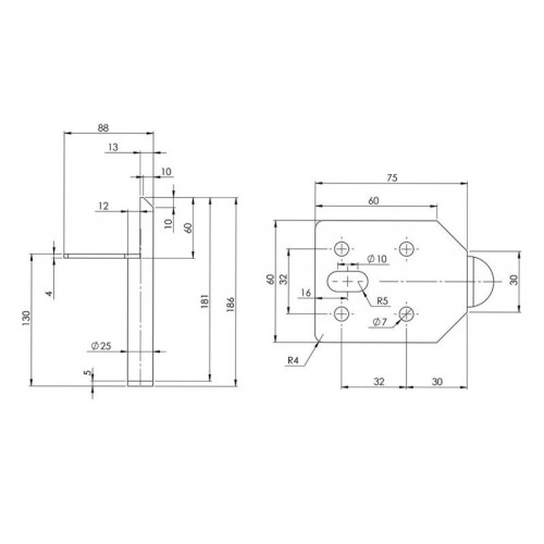 Нерегульована металева ніжка ARNIS у чорному матовому кольорі, висотою 180 мм - 00000014098