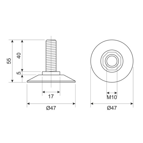 М10 Ножка регулируемая черная К-03 без планки - 1020