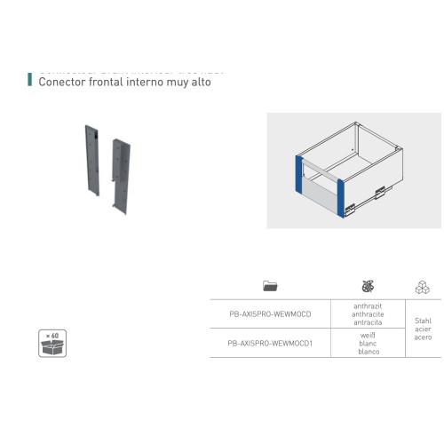 Axis Pro графіт, внутрішній з'єднувач фасаду, високий, 200мм - PB-AXISPRO-WEWMOCD