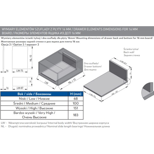 Выдвижная система AXIS PRO l-450 мм средний H116 Белый - PB-AXISPRO-KPL450B1