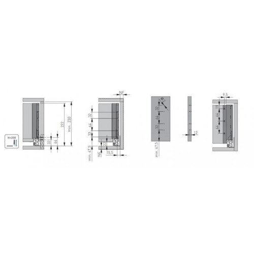 Висувна скринька GTV Axis Pro 500 мм, дуже висока H-200 мм, чорна, з доводчиком Soft Close - 2657