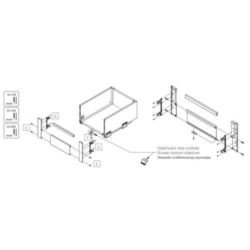 Комплект для внутреннего ящика GTV Axis Pro 1200 мм, H=95 мм, передняя панель, релинг и крепление, черный - 6986