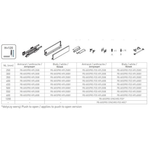 Висувна ящик GTV Axis Pro 500 мм, середній H-120 мм, чорний, з доводчиком Soft Close - 2653