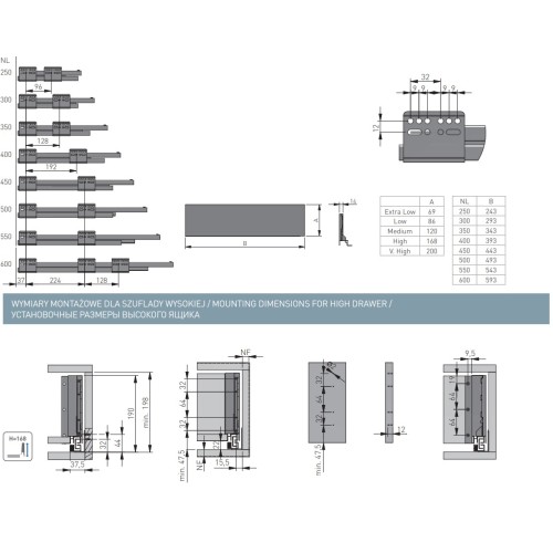 Axis Pro Push to Open, белый ящик, высокий, L-450мм, H-168мм - PB-AXISPRO-P2O-KPL450C1