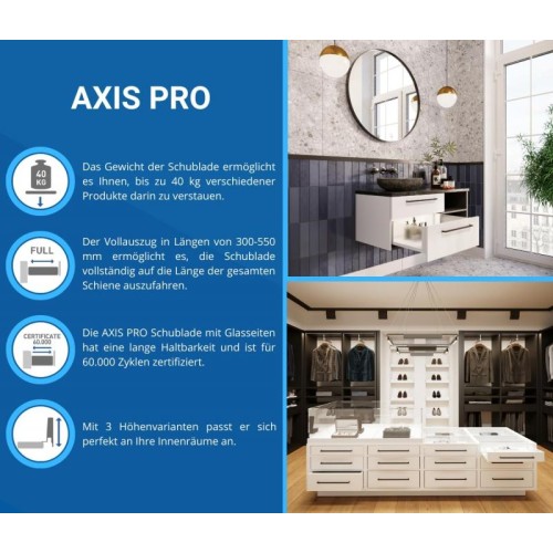 Axis Pro GLASS графіт, високий ящик 168мм, ширина 450мм - PB-AXISPRO-GLASS-KPL450C