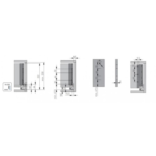 Ящик висувний GTV Axis Pro 450 мм H-200 дуже високий, чорний, з доводчиком - 2645