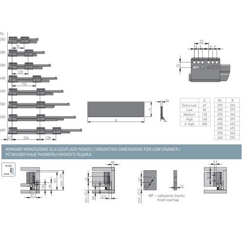 Axis Pro Push to Open, белая система под духовку, L-450мм, H-69мм - PB-AXISPRO-P2O-KPL69-450-10