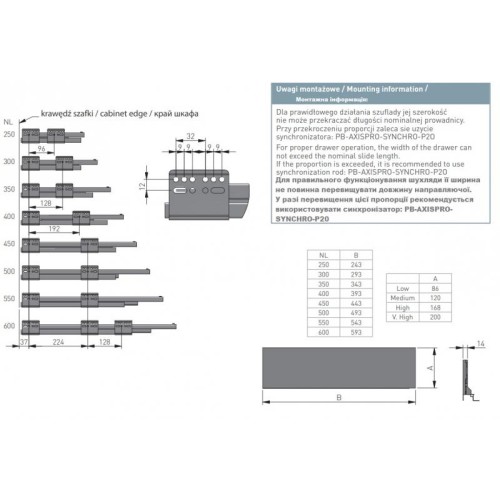 Ящик висувний GTV Axis Pro 450 мм H-200 дуже високий, чорний, з доводчиком - 2645