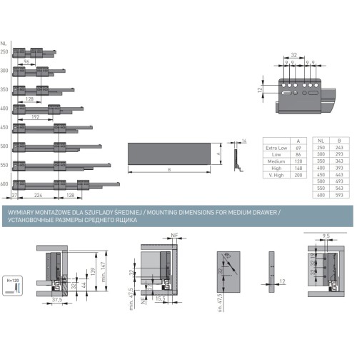 Axis Pro Push to Open, білий ящик, середній, L-500мм, H-120мм - PB-AXISPRO-P2O-KPL500B1