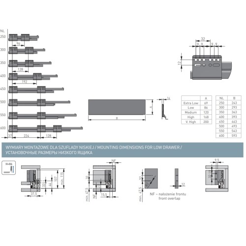Axis Pro Push to Open, білий ящик, низький, L-450мм, H-86мм - PB-AXISPRO-P2O-KPL450A1
