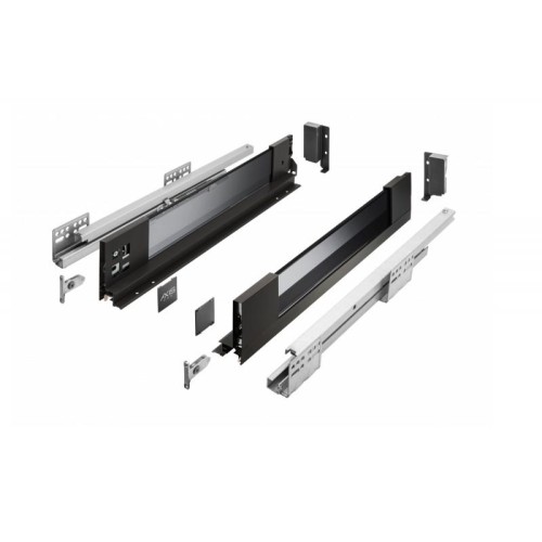 Выдвижной ящик GTV Axis Pro Glass 450 мм, низкий H-84 мм, черный, с доводчиком (Soft Close), полное выдвижение - 16447