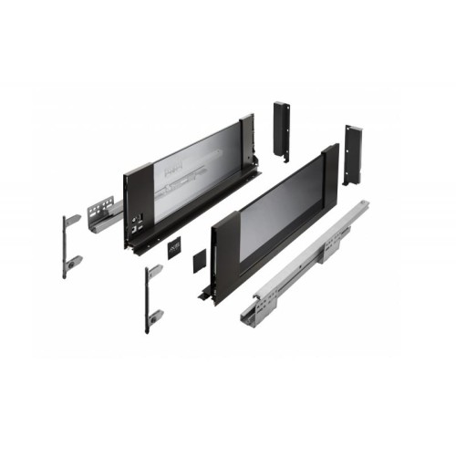 Выдвижной ящик GTV AXIS PRO GLASS 500 мм, высокий H-167 мм, черный (с доводчиком, полное выдвижение) - 16450