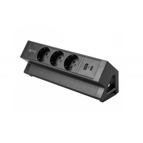 Подовжувач GTV настільний Basco з кріпленням, 3xSchuko, USB A+C, кабель 1,5 м, чорний - 16215