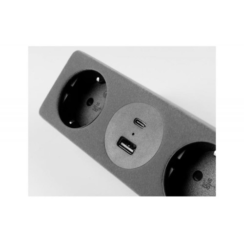 Подовжувач GTV настільний Sofito з кріпленням, 2xSchuko, USB A+C, кабель 1,5 м, бархат сірий - 16216