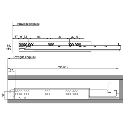 Висувна полиця для органайзера MAXIMA PURO Чорний матовий KB=900 H=50 L-480 - WE35.0011.01.A18