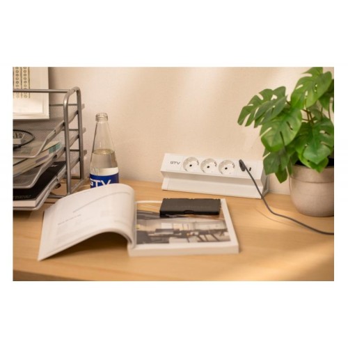 Подовжувач GTV настільний Basco з кріпленням, 3xSchuko, USB A+C, кабель 1,5 м, білий - 16214
