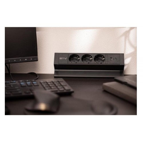 Подовжувач GTV настільний Basco з кріпленням, 3xSchuko, USB A+C, кабель 1,5 м, чорний - 16215