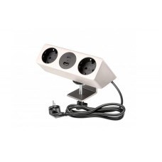 Подовжувач GTV настільний Sofito з кріпленням, 2xSchuko, USB A+C, кабель 1,5 м, інокс