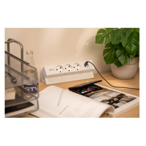 Подовжувач GTV настільний Basco з кріпленням, 3xSchuko, USB A+C, кабель 1,5 м, білий - 16214