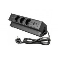 Подовжувач GTV настільний Basco з кріпленням, 3xSchuko, USB A+C, кабель 1,5 м, чорний