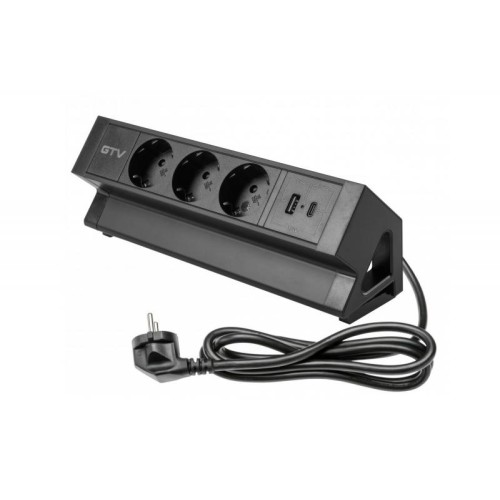 Подовжувач GTV настільний Basco з кріпленням, 3xSchuko, USB A+C, кабель 1,5 м, чорний - 16215