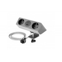 Подовжувач GTV настільний Sofito з кріпленням, 2xSchuko, USB A+C, кабель 1,5м, оксамит сірий