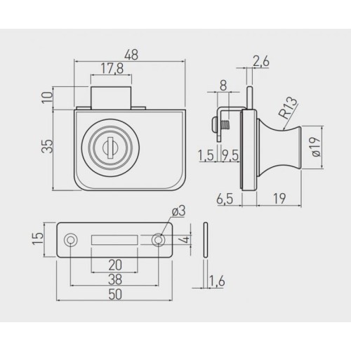 Замок для стекла на 2 двери SZ-409 GTV черный - 14724