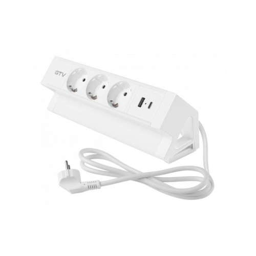 Подовжувач GTV настільний Basco з кріпленням, 3xSchuko, USB A+C, кабель 1,5 м, білий - 16214