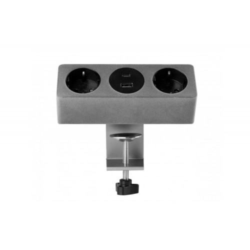 Подовжувач GTV настільний Sofito з кріпленням, 2xSchuko, USB A+C, кабель 1,5 м, бархат сірий - 16216