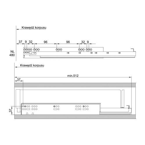 Внутренний ящик с декором MAXIMA PURO Белый матовый KB=800 H=80 L-480 - WE35.0003.01.331