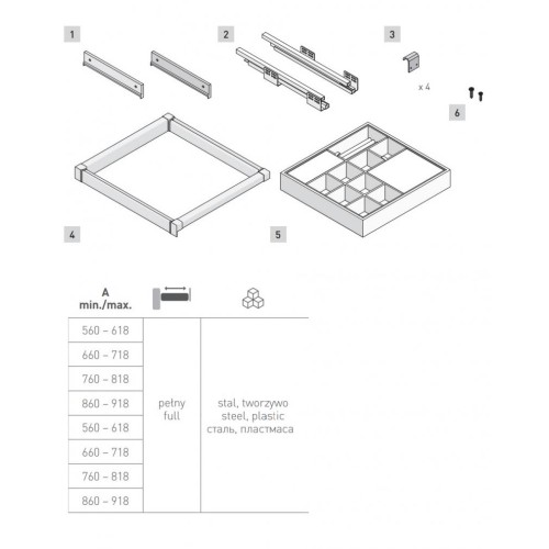 Органайзер GTV Elite з доводчиком повного висування, чорний, 600 мм - 16049