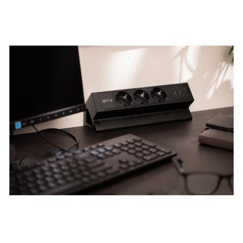 Подовжувач GTV настільний Basco з кріпленням, 3xSchuko, USB A+C, кабель 1,5 м, чорний - 16215