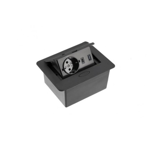 Подовжувач врізний GTV AVARO 1xSCHUKO, USB A+C, кабель 1,5 м, чорний - 11223