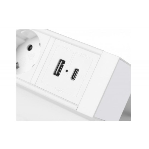 Подовжувач GTV настільний Basco з кріпленням, 3xSchuko, USB A+C, кабель 1,5 м, білий - 16214