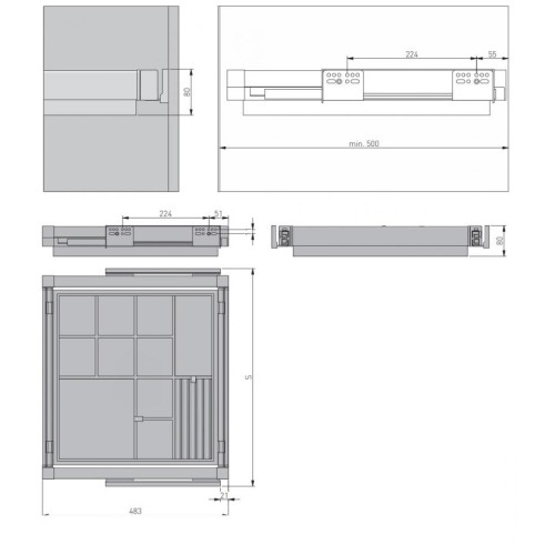 Органайзер GTV Elite з доводчиком повного висування, чорний, 800 мм - 16051