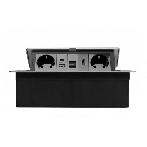 Вбудований подовжувач GTV MultiSoft 2xSchuko + USB A+C + HDMI + RJ45, алюміній, кабель 1,5 м - AE-PBSURH2GS-53