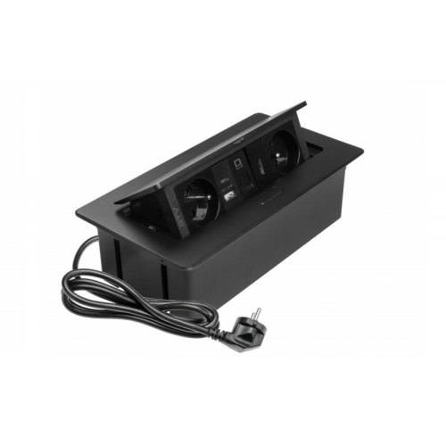 Вбудований подовжувач GTV MultiSoft 2xSCHUKO + USB A+C + RJ45 + HDMI, врезной, черный, кабель 1.5 м - AE-PBSURH2GS-20