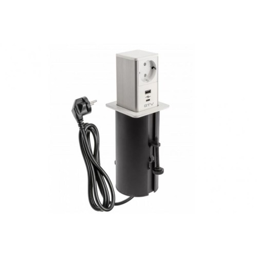 Подовжувач TOWER, 1xSCHUKO, 1xUSB, 1xTYPE-C, кабель з вилкою 1,5 м, інокс/білий - AE-GMW1STOW-10