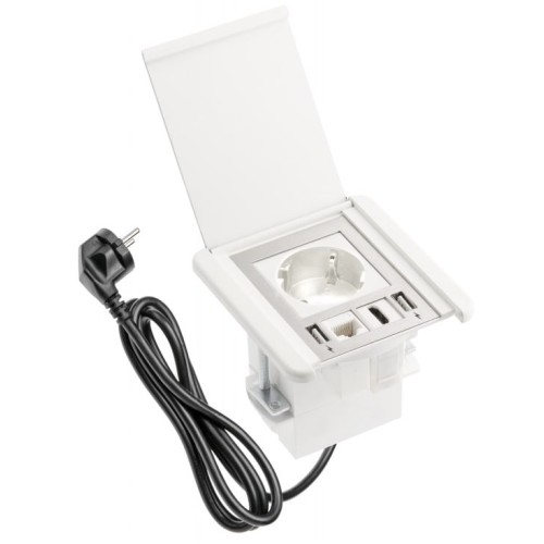 Удлинитель FLIP, 1xSCHUKO, 2xUSB, 1xLAN, кабель с вилкой 1,5м, белый - AE-GM1SFLI-10