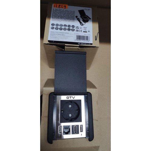 Удлинитель FLIP, 1xSCHUKO, 2xUSB, 1xLAN, кабель с вилкой 1,5м, чёрный - AE-GM1SFLI-20