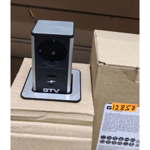 Подовжувач TOWER, 1xSCHUKO, 1xUSB, 1xTYPE-C, кабель з вилкою 1,5 м, інокс/чорний - AE-GMW1STOW-20