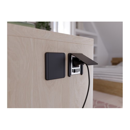 Удлинитель FLIP, 1xSCHUKO, 2xUSB, 1xLAN, кабель с вилкой 1,5м, чёрный - AE-GM1SFLI-20