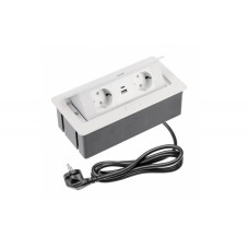 Подовжувач GTV Soft врізний на 2 розетки Schuko з USB A+C 3,1 A, кабель 1,5 м, білий