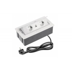 Подовжувач GTV Soft врізний на 2 розетки Schuko з USB A+C 3,1 A, кабель 1,5 м, білий